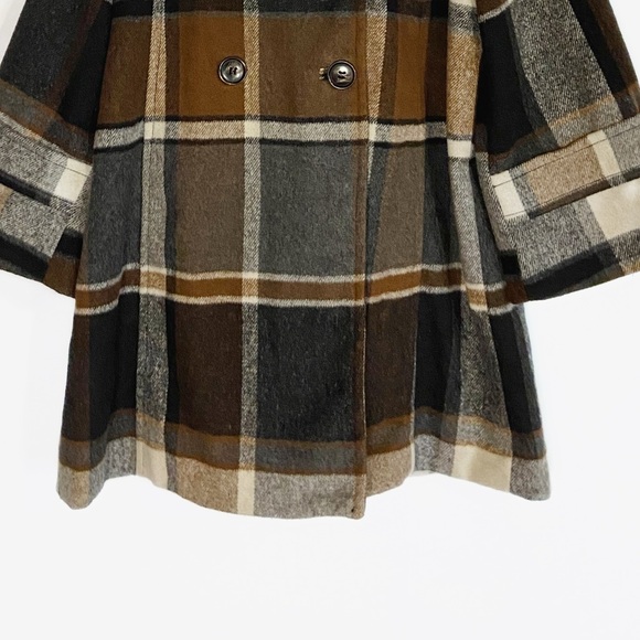 Elevenses Womens Wool blend Plaid Brown and Black Pea Coat Anthropologie size S - Picture 4 of 11